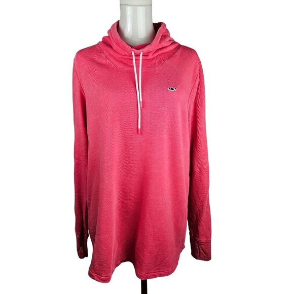 Vineyard Vines Pink Sweatshirt Small Drawstring Funnel Neck 100% Cotton - Picture 1 of 8